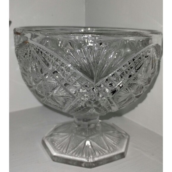 Vintage Pressed Glass Pedestal Compote Bowl | Starburst Diamond Cut Pattern - Picture 1 of 6